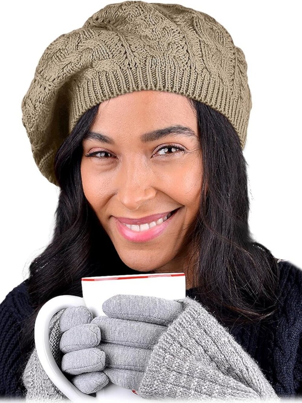 Women's Crochet Knitted Style Beanie Slouchy Hat Tan